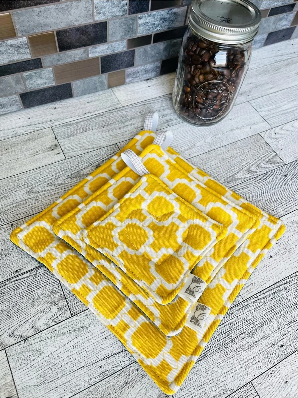 Yellow Geometric Cotton Jar Openers - Set of 3